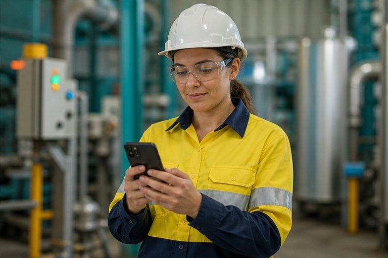 Photographic WorkSafe artwork for Making mobile reporting work for frontline teams.