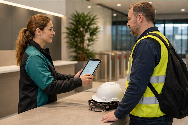 Photographic WorkSafe knowledge-base artwork for Contractor Management.